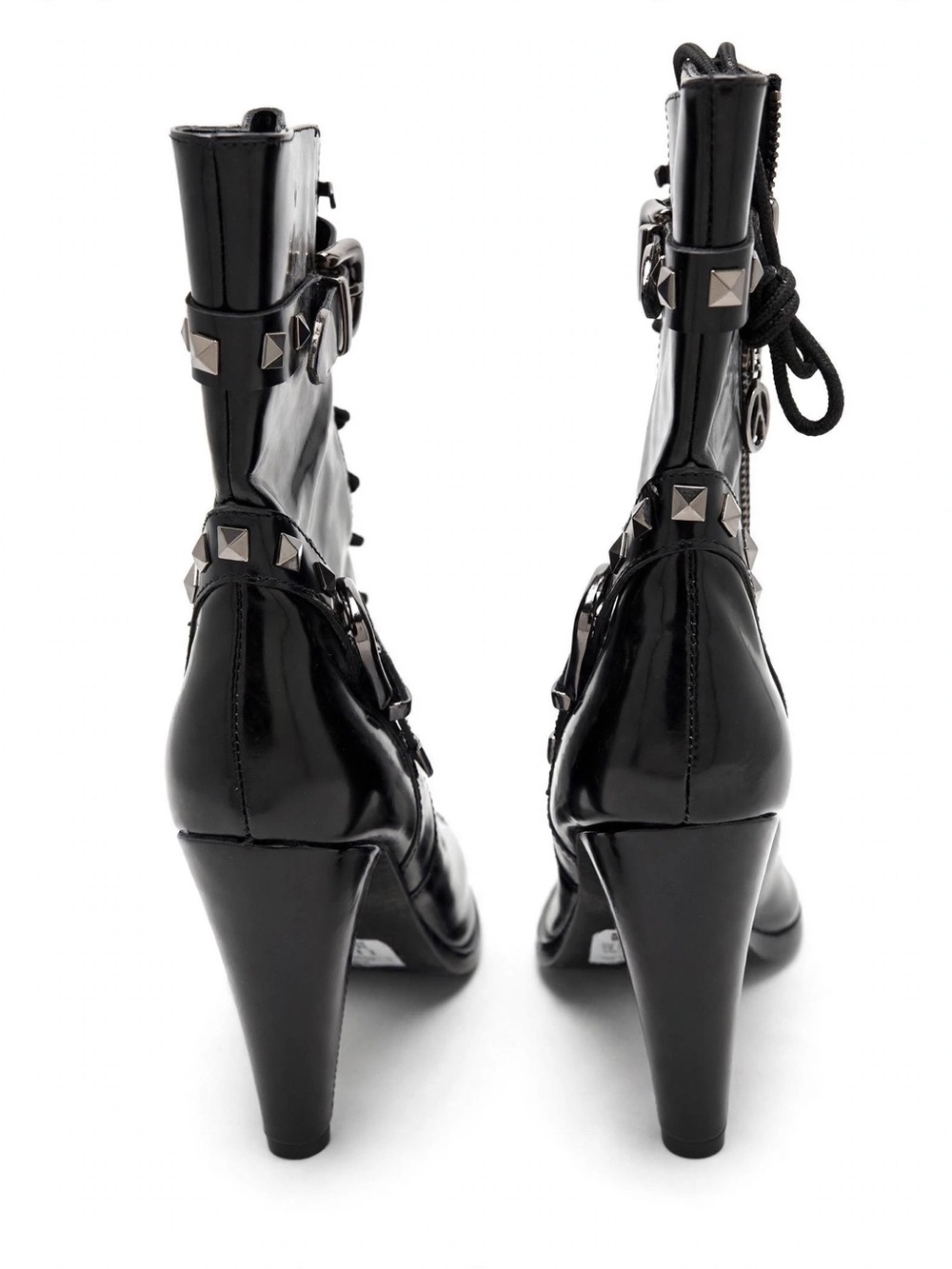 Patent Black Studded Heeled Ankle Boots